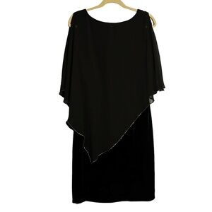NWT Vintage Black Velvet Evening Dress with Beaded Sheer Cape Size 10